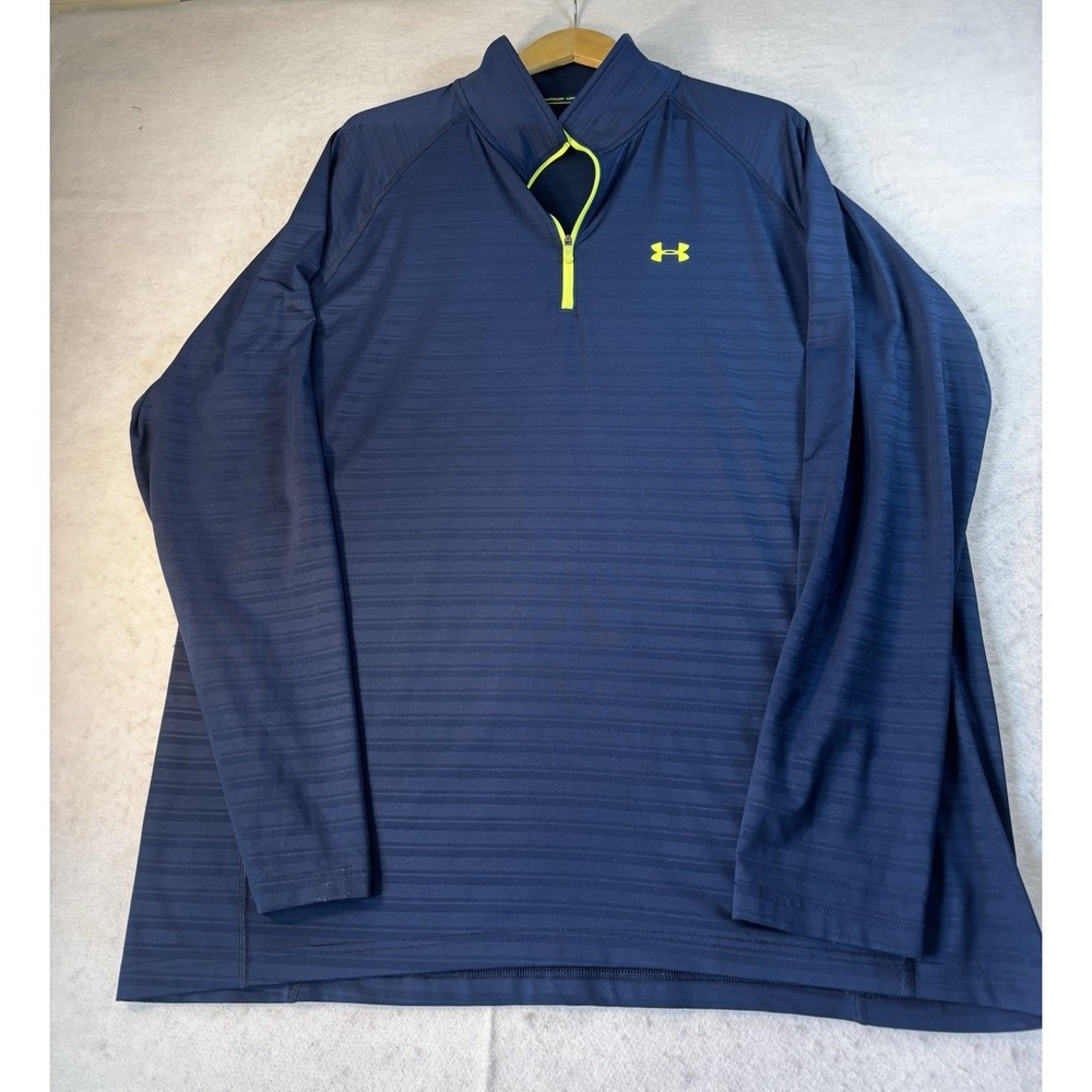 Under Armour 1/4 Zip Pullover Mens 2xL Performance Navy Stripe Heatgear Stretch